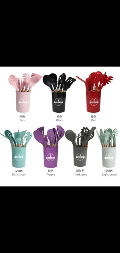 Silicone  Cooking Utensils Set Heat Resistant Kitchen Non-stick 12 PCs (L)